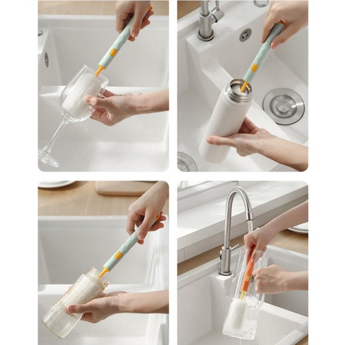 Bàn chải bọt biển cán dài có thể tháo rời dùng để vệ sinh ly cốc thủy tinh
