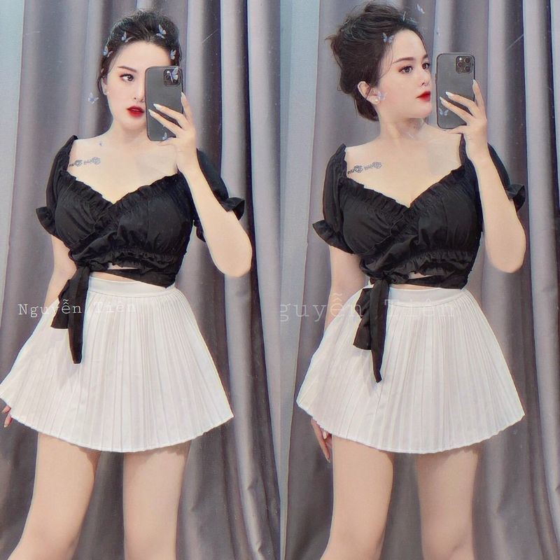 Áo kiểu nữ - áo trễ vai croptop tay ngắn đắp chéo hot trend mang được nhiều kiểu - AO04