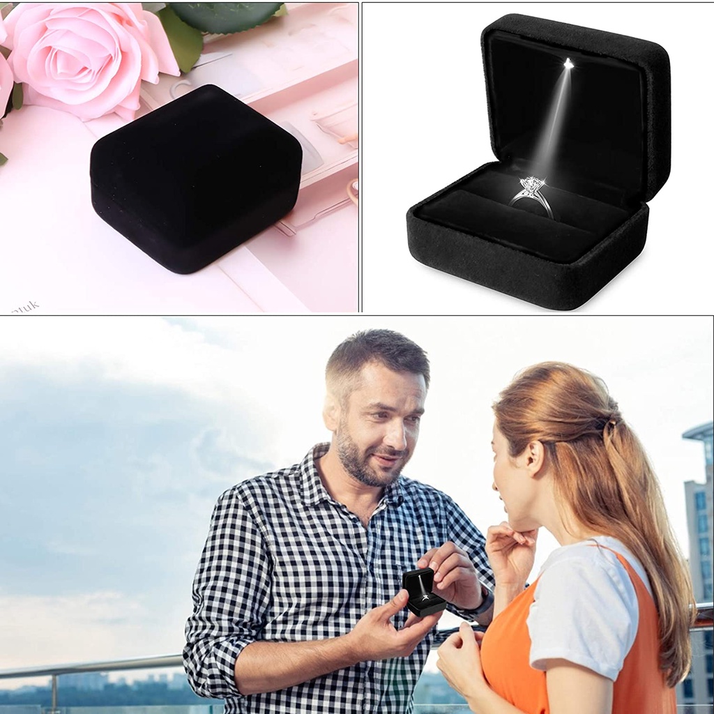 Hộp đựng nhẫn đính hôn có đèn led làm từ nhung mềm mại sang trọng