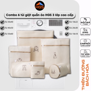 Combo bộ 6 túi giặt quần áo áo lót áo ngực váy , túi lưới giặt đồ máy giặt vớ 2 lớp cao cấpthêu hình