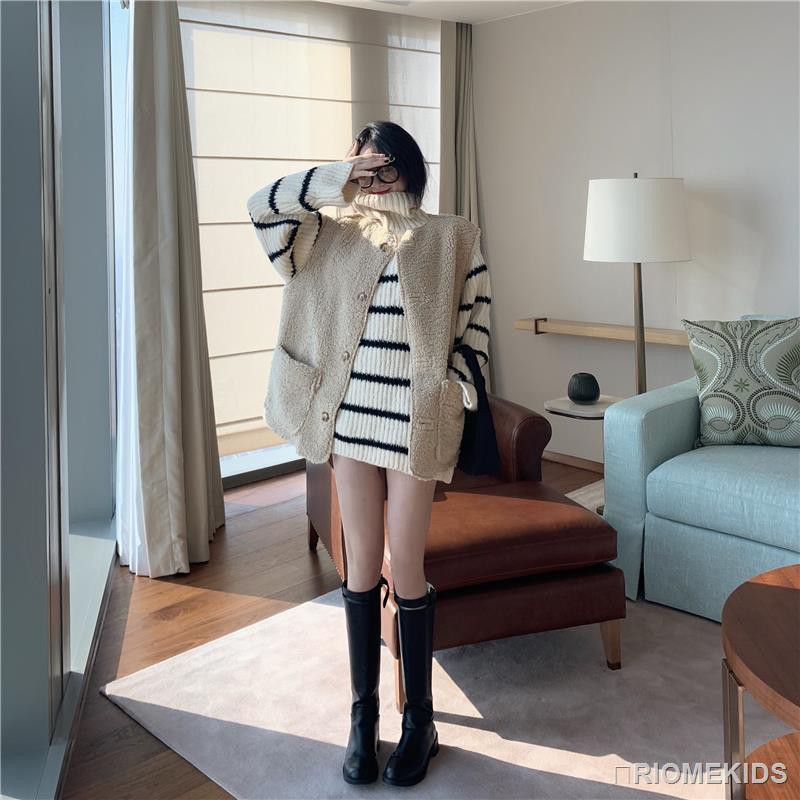 Áo sweater Tay Dài Kẻ Sọc Ngang Ấm Áp Thời Trang Cho Nữ