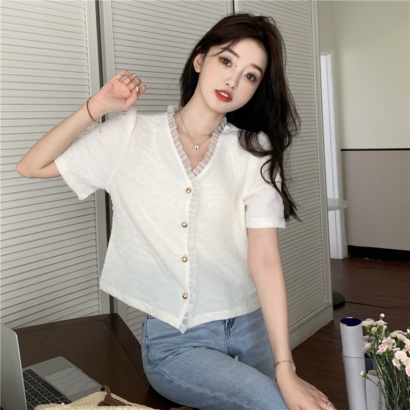 Áo Sơ Mi Nữ Cổ Chữ V Phối Ren 51165