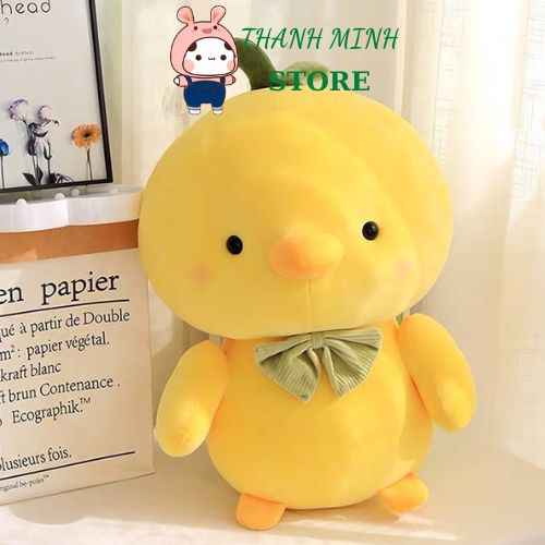 Thú Nhồi Bông Gà Vàng Hoa Mơ - Gấu Bông Gà Vàng Nơ Lá Cao Cấp