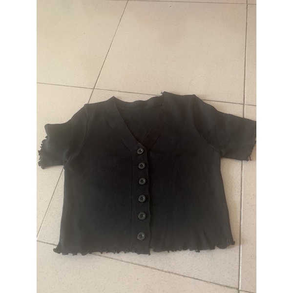 Áo đen chất len croptop