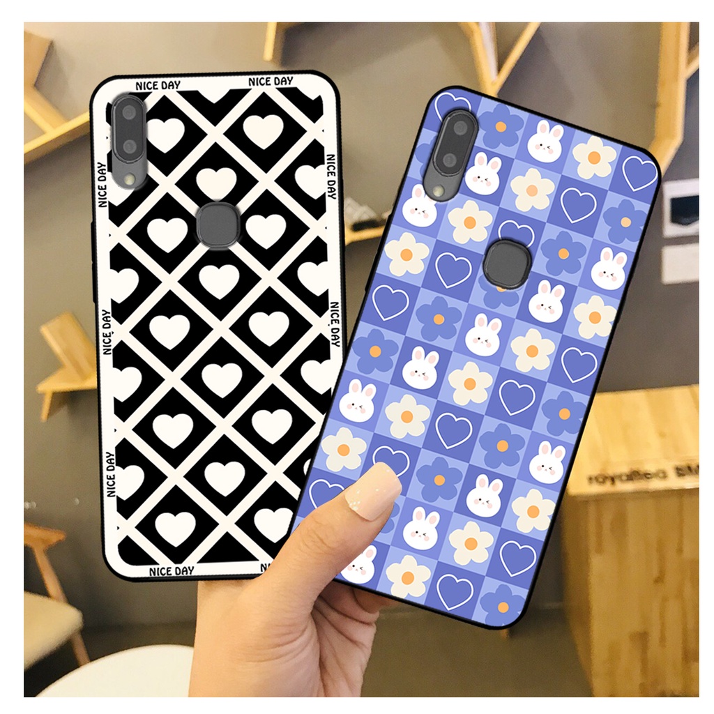 Ốp lưng Vivo V9 / V9 Youth in hoạ tiết caro trái tim đen trắng, gấu bear cute đáng yêu
