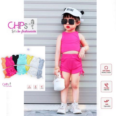 Set Ôm Body Thể Thao Cho Bé Gái Áo Croptop Ôm Body Quần Rút Cá Tính Đáng Yêu
