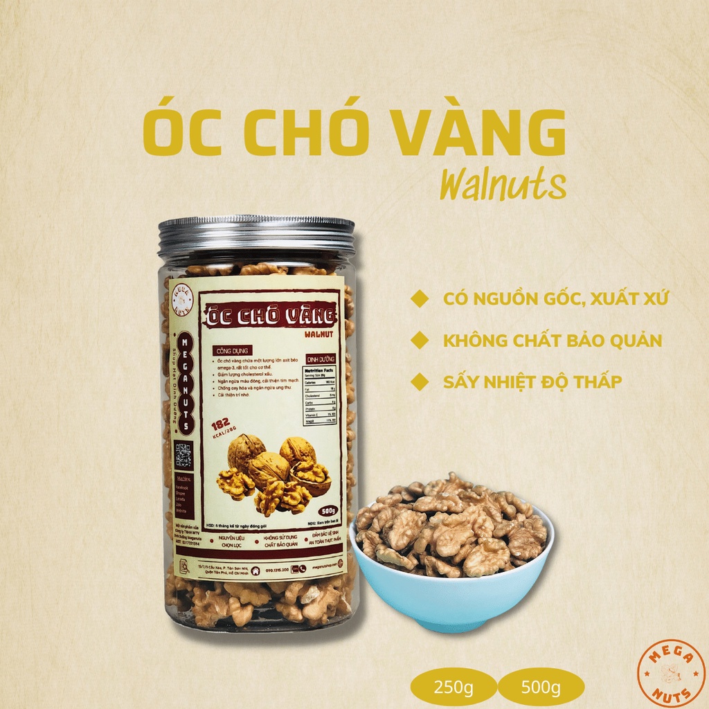 Nhân Óc chó vàng Meganuts nhập khẩu - Quả Óc chó vàng đã tách vỏ giòn, thơm ngon tốt cho tim mạch và trí não
