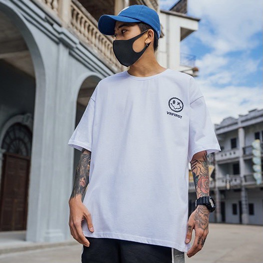 Áo phông unisex in hình mặt cười Smiling tay lỡ form rộng chất cotton mềm mát cao cấp