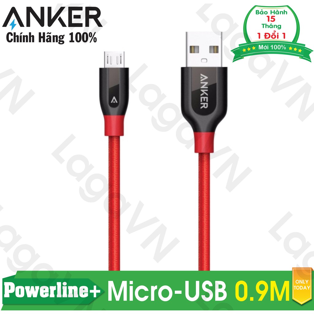 [Freeship toàn quốc từ 50k] Cáp sạc siêu bền ANKER Powerline+ Micro-USB 0.9m cho Android (Đỏ)