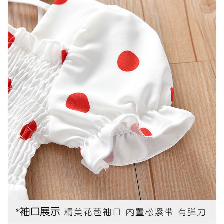 Đầm công chúa tay ngắn phối ren họa tiết chấm bi dễ thương thời trang mùa hè cho bé gái