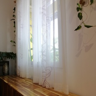 Rèm voan HANA, voan trắng in họa tiết nhẹ nhàng, rèm voan Nhật chống nhìn trộm