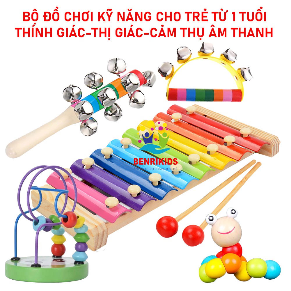 Bộ Đồ Chơi Gỗ Cho Trẻ Từ 1 Tuổi Phát Triển Kỹ Năng Thính Giác,Thị Giác,Cầm Nắm Và Cảm Thụ Âm Nhạc Montessori