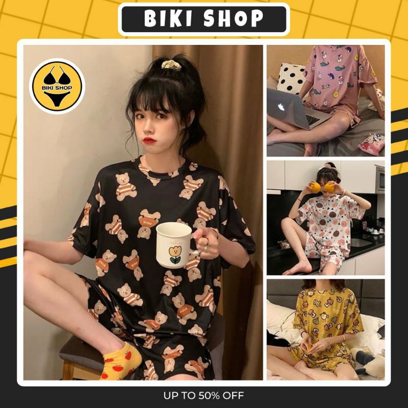 Đồ ngủ nữ cotton thun cộc tay pijama, Đồ bộ nữ cộc tay dễ thương mùa hè chất mát