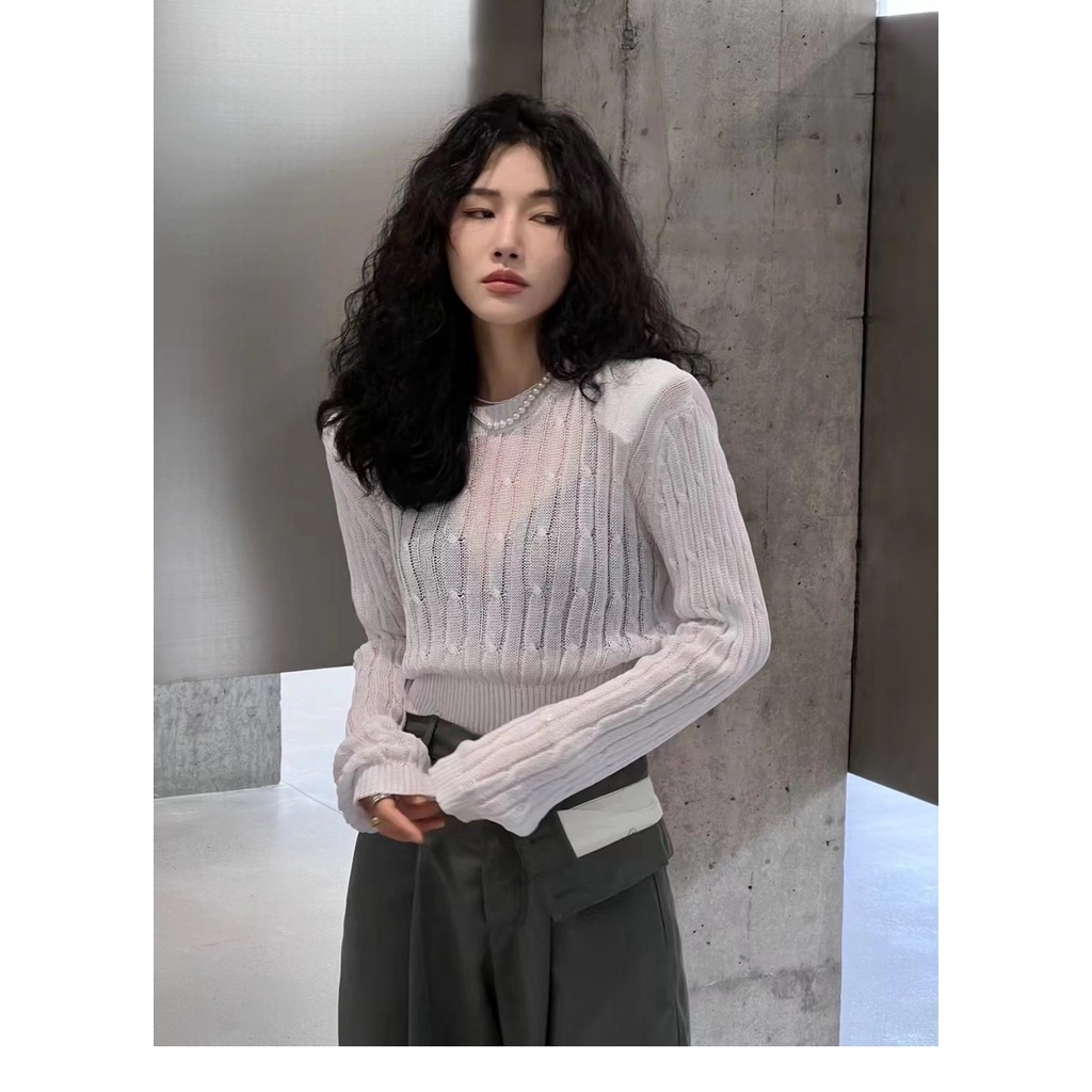 Cocory vn Áo Croptop Dệt Kim Tay Dài Thiết Kế Hợp Thời Trang