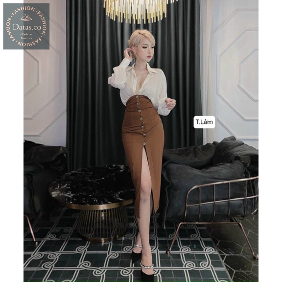 Set Trang Phục Áo Sơ Mi Voan Mix Chân Váy Midi Datas.co