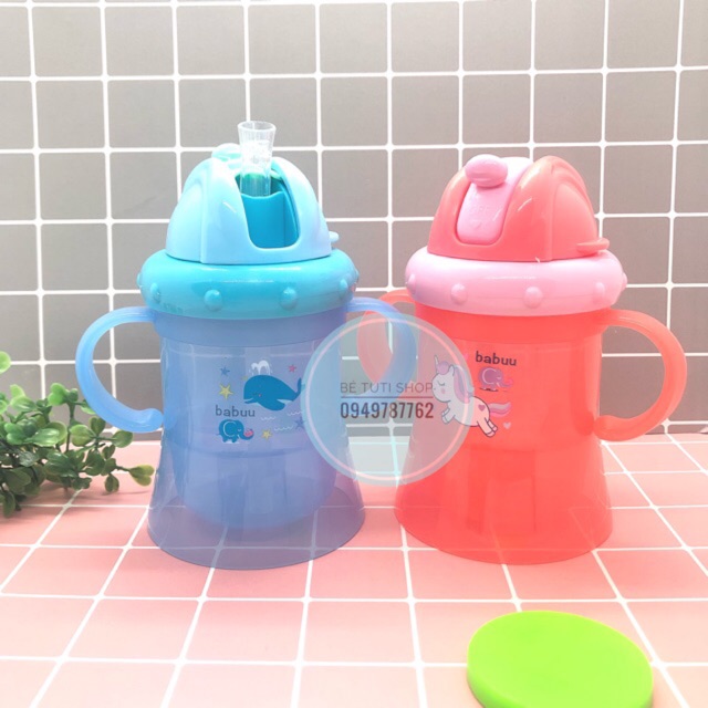 Bình Tập Uống Nước & Sữa ống hút có tay cầm Babuu Baby Cao Cấp - Dung Tích 180ml l