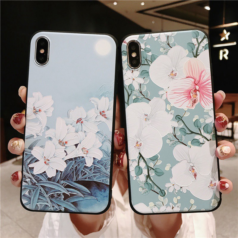 Ốp điện thoại nhựa mờ in hoa 3D xinh xắn cho iPhone 5 5S SE/6 6S 7 8 Plus