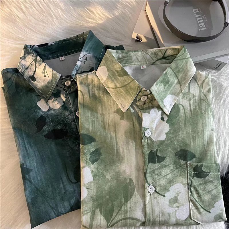 Áo Sơ Mi Tay Ngắn Dáng Rộng In Họa Tiết Hoa Phong Cách retro Hàn Quốc Thời Trang Cho Nam Và Nữ