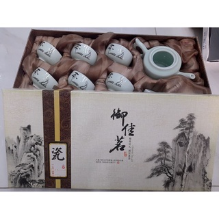 Bộ tách trà vuông men xanh