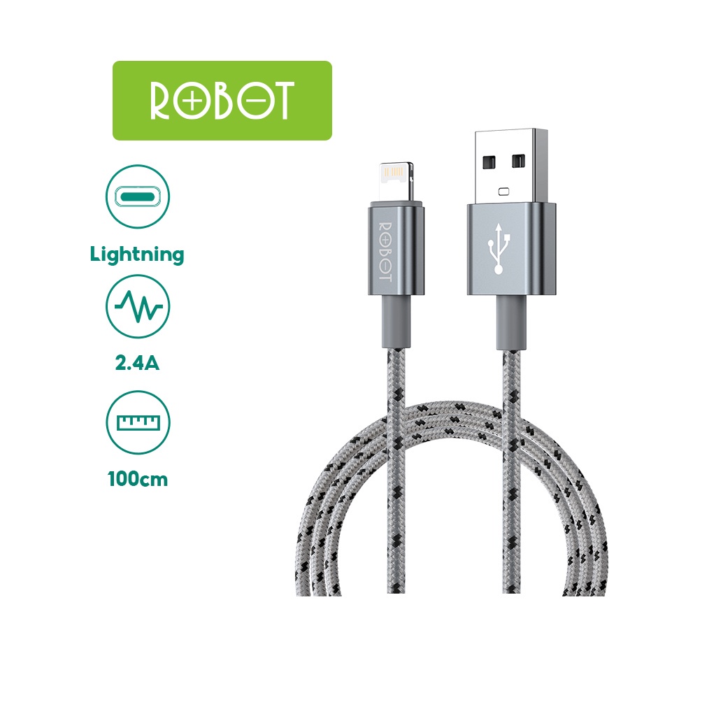 Cáp Sạc Nhanh Cổng Lightning Dành Cho iPhone/ iPad ROBOT RCL100 - Chất Liệu Dây Bện Dù - Chiều Dài 1m