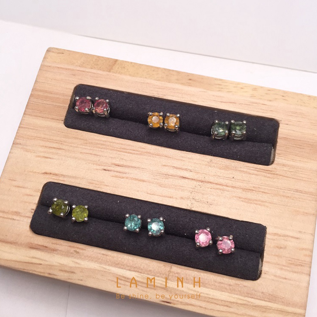 Khuyên tai bạc đá Tourmaline nhiều màu Laminh