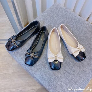 Giày bệt búp bê nữ đính nơ xinh xắn da mềm êm chân - B15