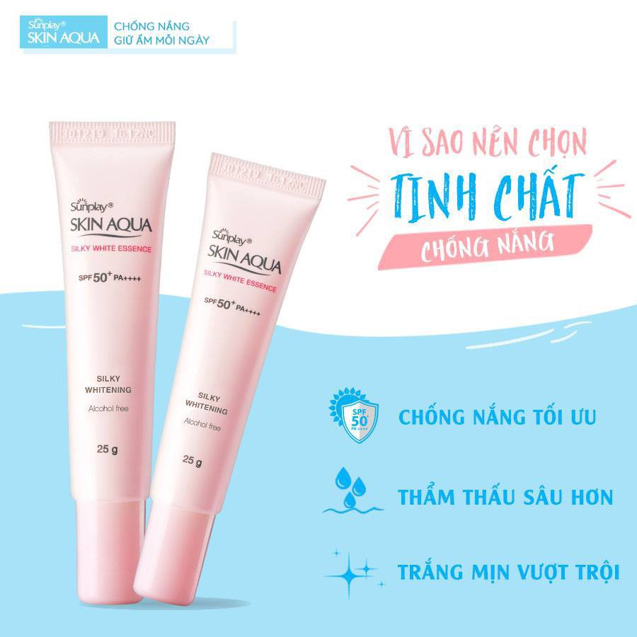 Tinh chất chống nắng dưỡng trắng, cho da hỗn hợp Sunplay Skin Aqua Silky White Essence SPF 50+, PA++++ 25g