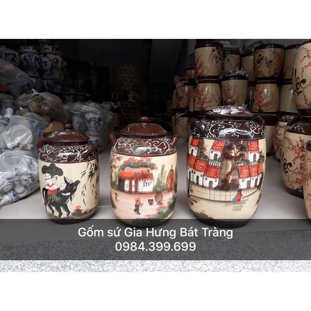 Hũ đựng 10kg gạo gốm sứ Gia Hưng Bát Tràng