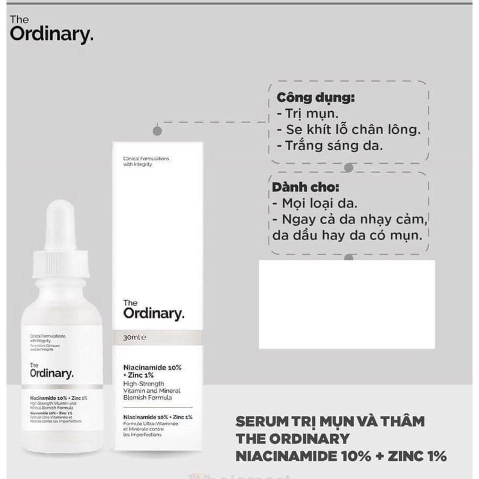 Tinh Chất Giảm Mụn &amp; Mờ Thâm The Ordinary Niacinamide 10% + Zinc 1% 30ml