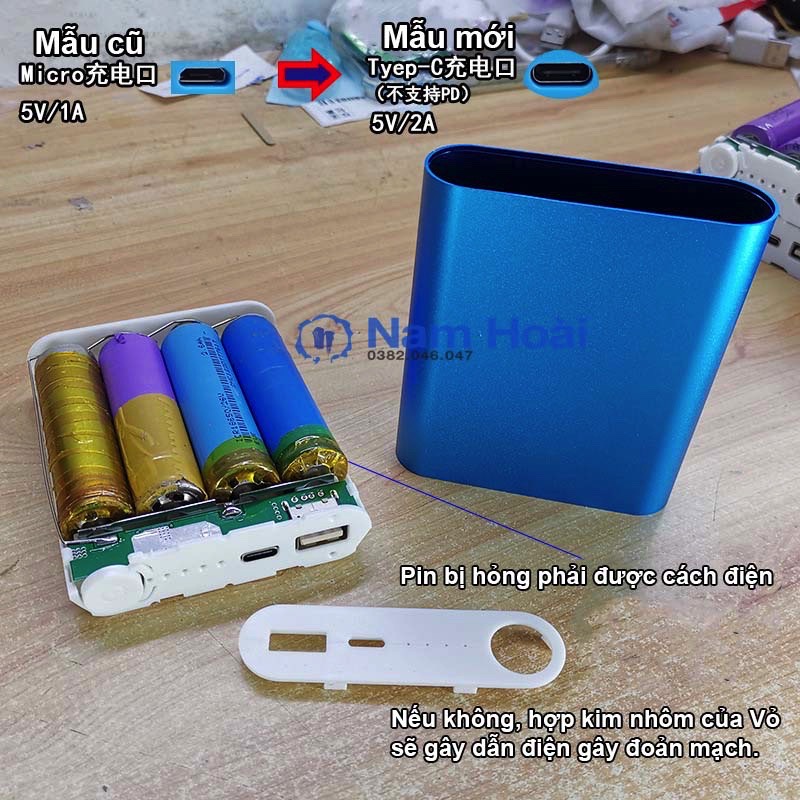 Box sạc dự phòng 4 cell 5V2.4A Type C Mẫu Mới 2022