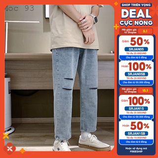 Quần Jean Baggy Màu Xanh, Không Phai Màu, Rách 3 Cạnh Cá Tính Dành Cho Cả Nam Và Nữ