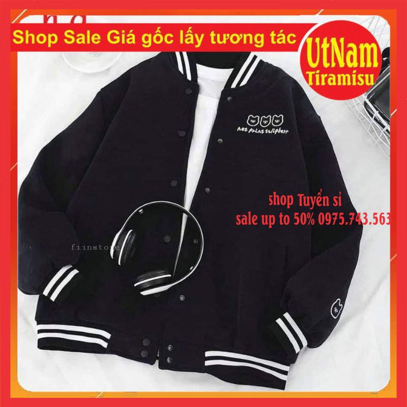 Áo khoác bomber jacket Nam nữ form thụng unisex giá rẻ Gấu In tay ngực