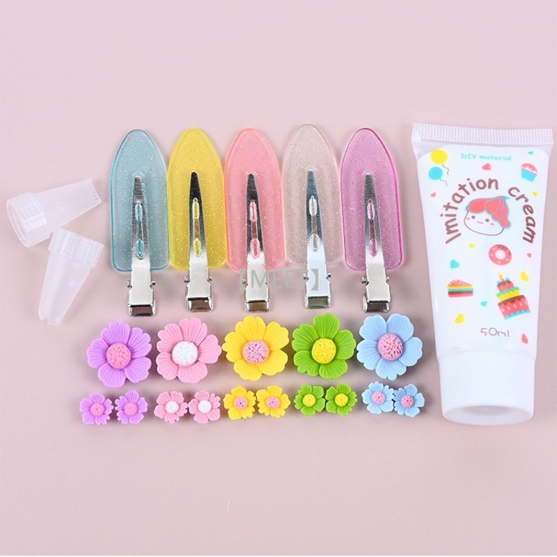 Bộ Kẹp Tóc Hình Hoa Hoạt Hình DIY Bằng Nhựa Resin