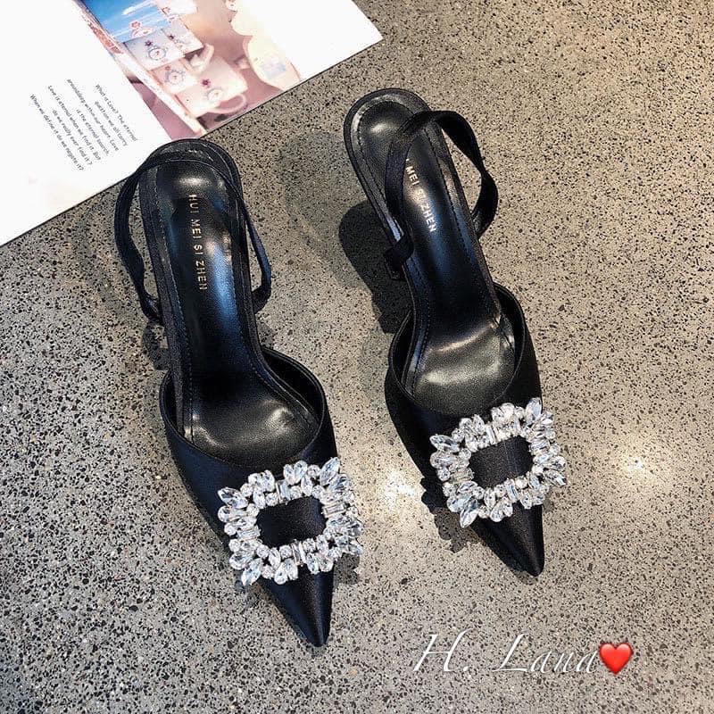 E68 - GIÀY CAO GÓT MŨI NHỌN ĐÁ VUÔNG 2 MÀU