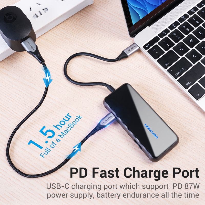 Trạm sạc đa năng VENTION chuyển đổi USB-C sang USB3.0x4 / PD bề mặt gương cho Laptop PC