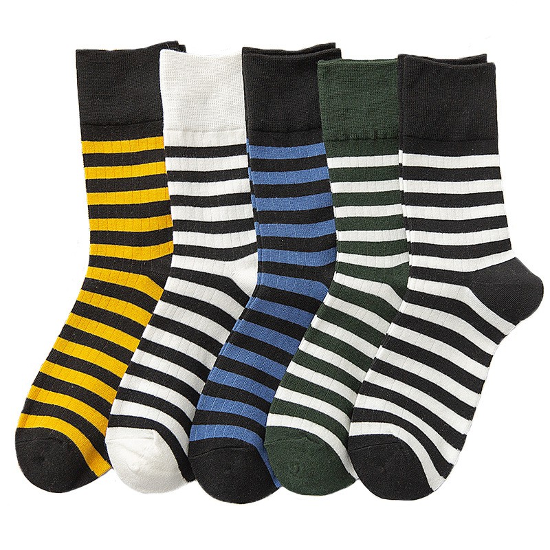 [SET 5 ĐÔI] Vớ Nữ Cổ Cao Cao Cấp Họa Tiết Sọc Ngang, Tất Nữ Cotton mềm mịn thoáng mát khử mùi