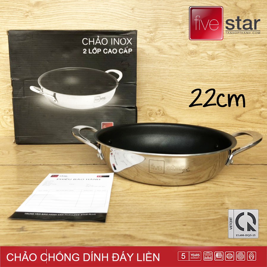 Chảo chống dính Inox 2 quai đáy liền Fivestar Plus chính hãng bảo hành 60 tháng