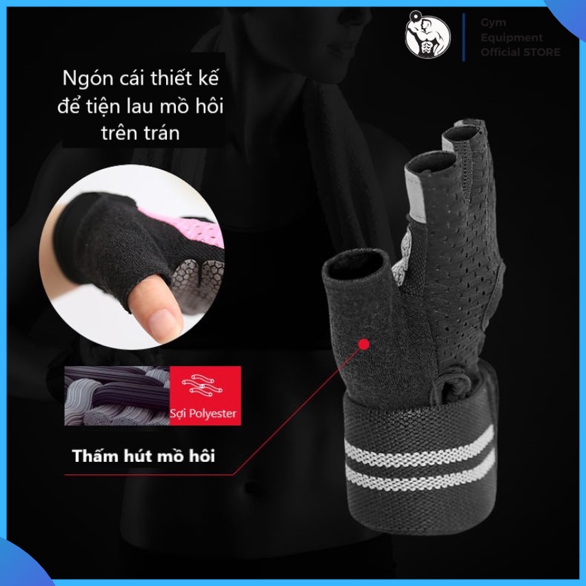 Găng tay nam nữ Aolikes hở ngón có quấn cổ tay tập gym chơi thể thao G.E.O