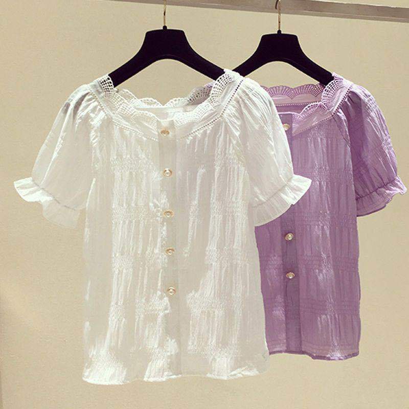 Áo Voan Tay Phồng Dáng Rộng Size Lớn Thời Trang Hàn Quốc Dành Cho Nữ S~4XL