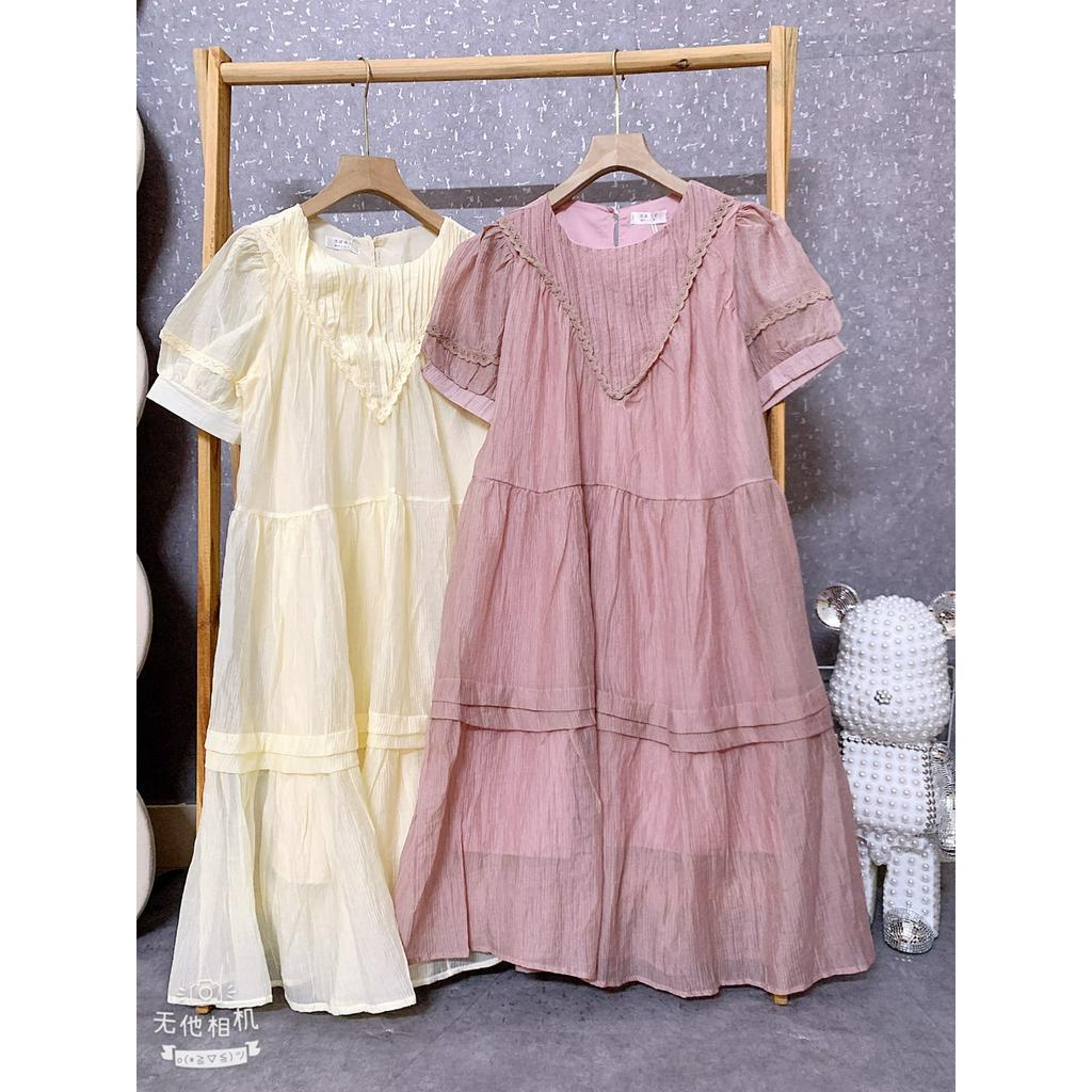 Váy bầu , đầm bầu xinh thiết kế tơ cổ xếp ly bánh bèo dáng babydoll 2 màu xinh xắn mã mới siêu hot
