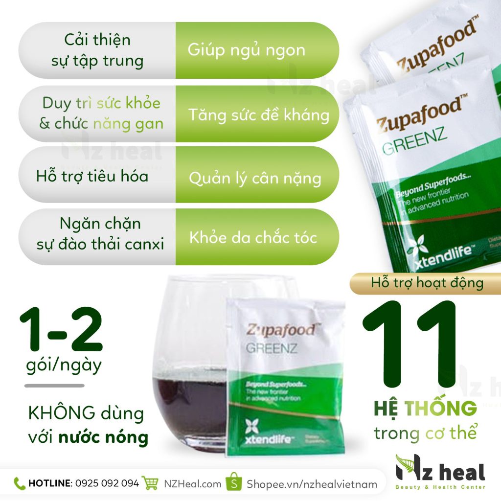 [Hỏa tốc] Siêu thực phẩm kiềm hoá xanh Zupafood GREENZ Xtend-Life (30 gói)
