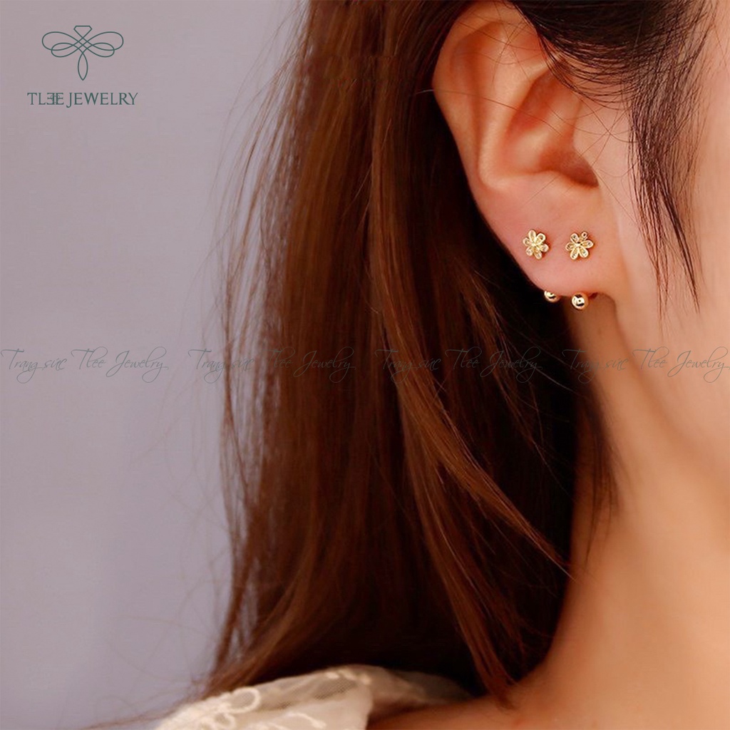 Khuyên tai bạc TLEE chốt vặn dáng cong hình hoa năm cánh dịu dàng NCJ B0151