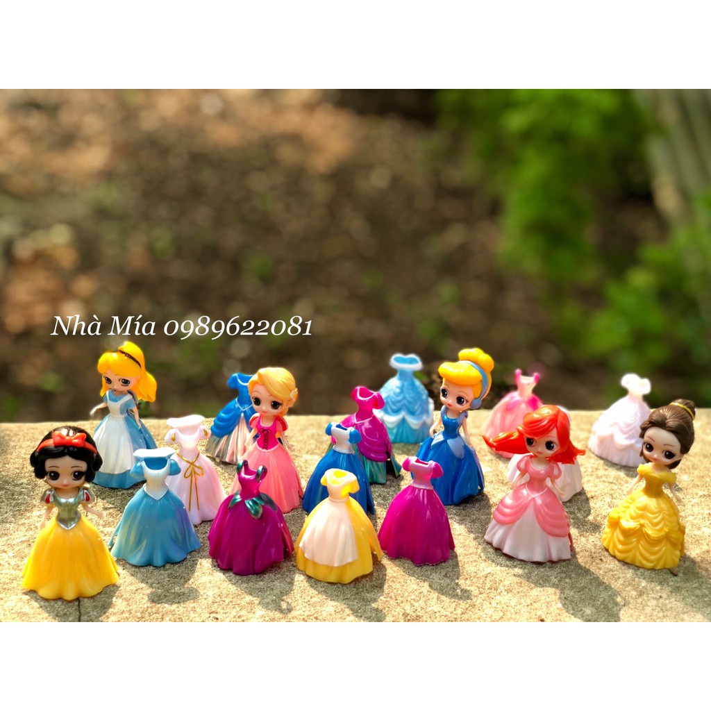 SET 6 CÔNG CHÚA THAY VÁY NHỰA TẶNG KÈM 18 VÁY THAY ĐỔI / SET 6 BÚP BÊ THAY VÁY DISNEY (KT 8CM) - HÀNG MỚI VỀ