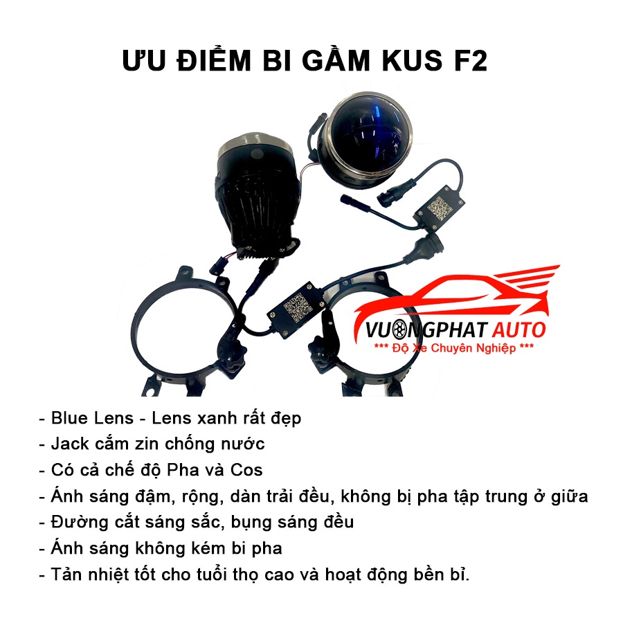 Bi Gầm Ô Tô Kus F2 Pha Cos Laze Siêu Bám Đường, Bi Led Ô Tô Trợ Sáng Phá Sương - Vượng Phát Auto
