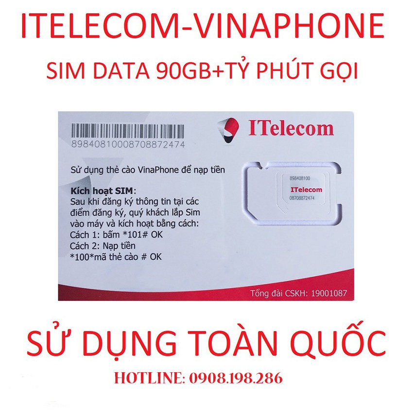 SIM 4G 💝FREESHIP💝 Sim 4G ITEL - Vina gói MAY77 90GB/Tháng - Sim Itelecom Gọi Miễn Phí Vinaphone Giá Siêu Rẻ