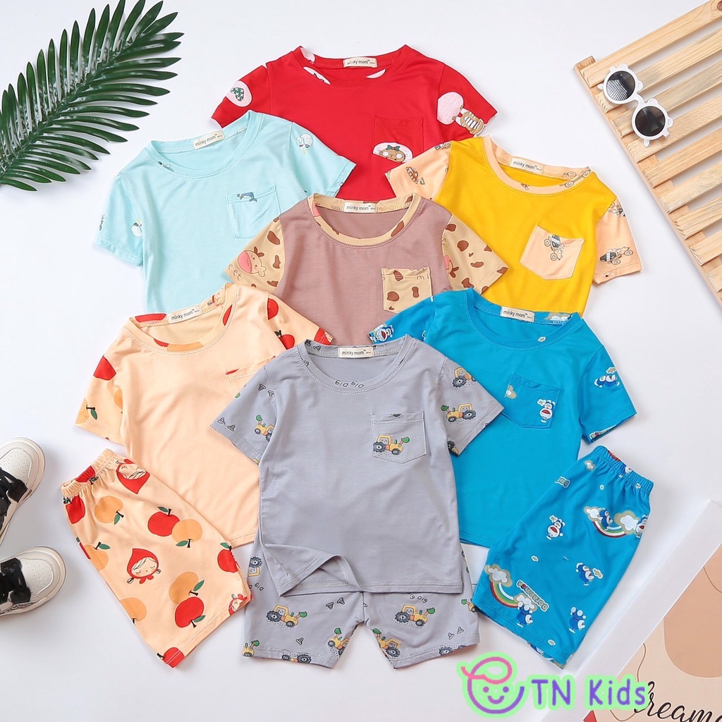 [Bé 20-32kg] Bộ Ngắn tay thun lạnh ráp lăng SIZE ĐẠI Minky Mom cho bé trai bé gái từ 20-32kg Form to ( HÀNG CHUẨN )