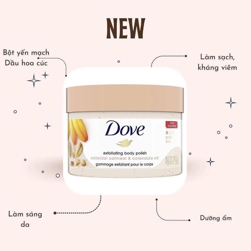 Tẩy da chết body Dove bản Mỹ 298g / bản Đức 225g đủ mùi
