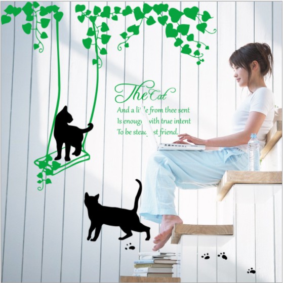 Decal trang trí tường mèo đen TheCat