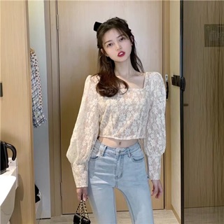 Áo Croptop Ren Hoa Tay Bồng