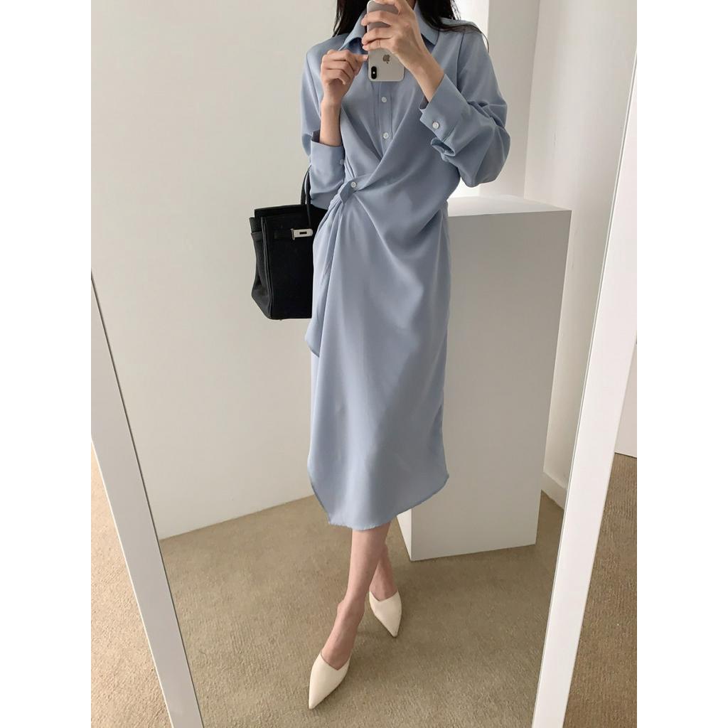 Đầm Dài Tay Thiết Kế Lệch Tà Thời Trang Mùa Xuân Cho Nữ